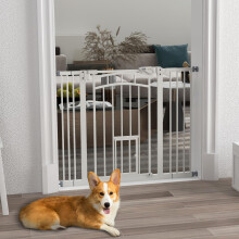 PawHut Pressure Fit Safety Gate Dog Gate wSmall Cat Door Opening 7480c
