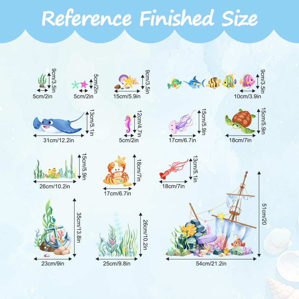 Tanlaby Under The Sea Ocean Wall Stickers Fish Seaweed Sea Turtle Wall