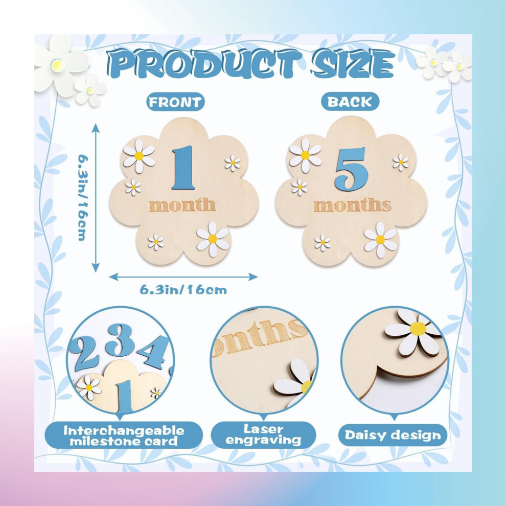 Plushcewt Wooden Daisy Baby Milestone Cards 012 Months Newborn Milesto