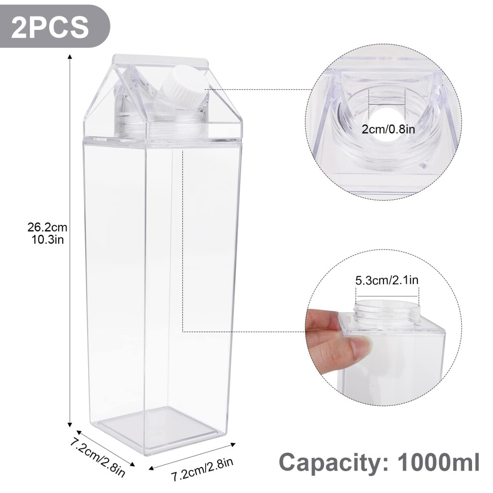 Jodsen Milk Carton Water Bottle2 Pack 1000Ml Portable Square Cute Clear Water
