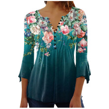 Bohemian Women's V-Neck Floral Print Tunic Top