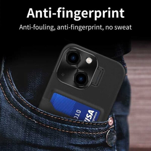 Capa à prova de choque compatível com iPhone 13 Mini com porta-cartões, cor preta com efeito glitch. 1