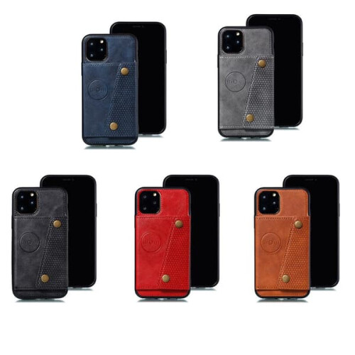 Compatível com iPhone 11 Pro Max - Capa retrô prática com compartimento para cartão, cinza 1