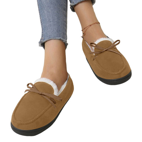 Pantufas mocassim femininas de camurça, quentinhas e macias, para uso interno e externo.