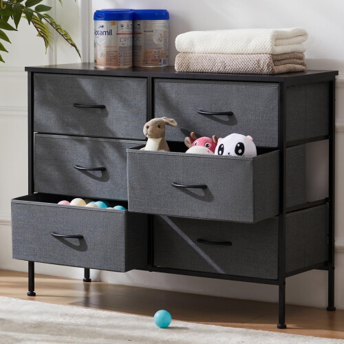 Fabric Dresser with 6 Drawers Grey