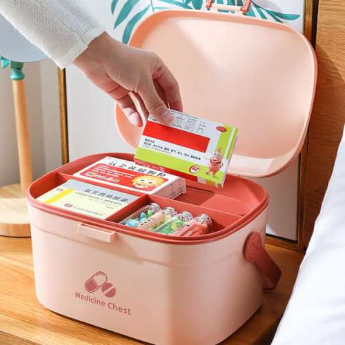 Medicine Box Portable Pill Storage 2-Layer Pink 1