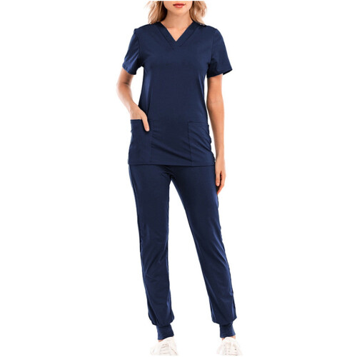 Women's solid scrubs set navy XL