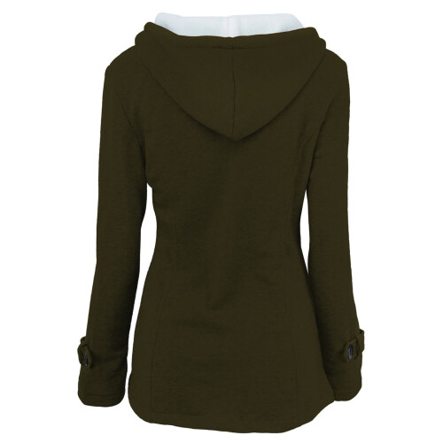 Dames winterjas met capuchon, effen groen en gewatteerd 2