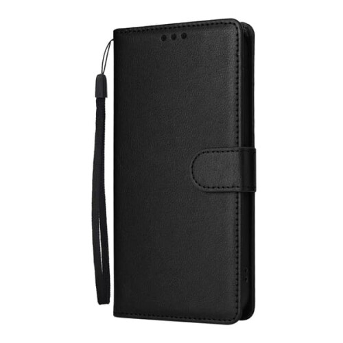 Capa multifuncional compatível com iPhone 16 Pro com 3 compartimentos para cartões - Capa de couro preta 1
