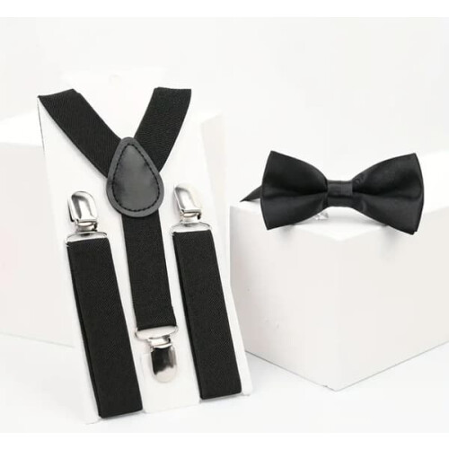 Kids Suspenders with Bow Tie Black 2