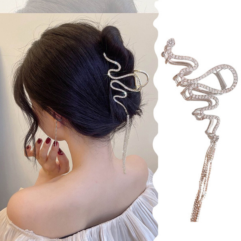 Alloy Rhinestone Hair Claw Snake Design Large Tassel Clip