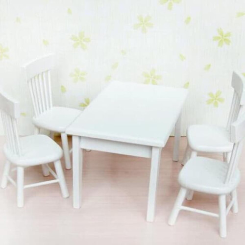 White Dining Table Chair Set 1:12 Miniature Dollhouse 2