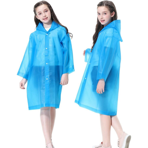 Kids Rain Poncho Reusable 2 Pack for Ages 6-14