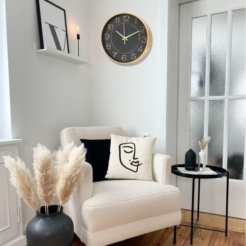 Black and Gold Wall Clock 10 Inch Silent Battery Operated 1
