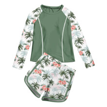 Conjunto de traje de baño de manga larga con protección contra erupciones cutáneas para niñas de 2 a 10 años.