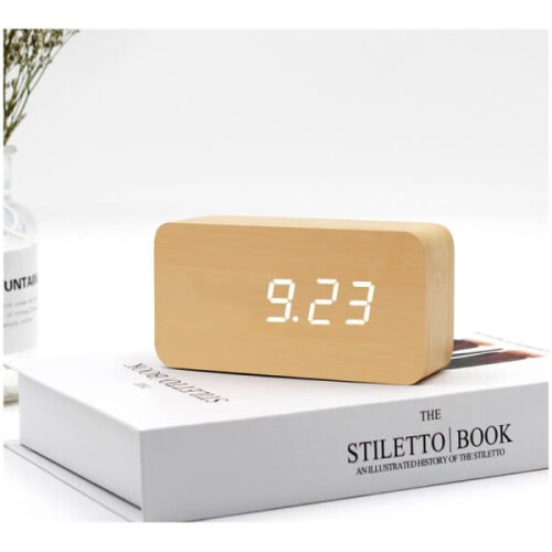 Wooden Digital Alarm Clock with LED Display, Adjustable 1