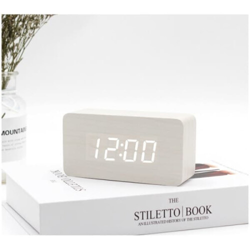 Wooden Digital Alarm Clock with LED Display, Adjustable 2