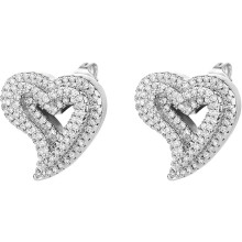Heart Stud Earrings for Women White Gold Plated Cubic