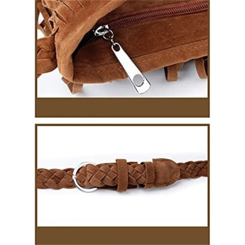 Leather Shoulder Bag with Fringes and Knitted Strap 1