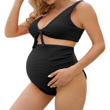 Damskie bikini z wysokim stanem, dwuczęściowe, czarne