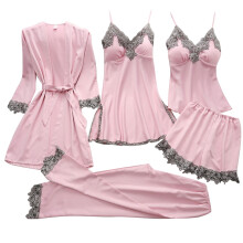Damen-Pyjama-Set, langärmeliges Oberteil und Hose, Rosa, Größe XXXL