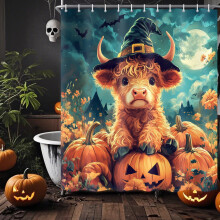 Sprchový závěs Halloween Highland Cow 72x72 palců