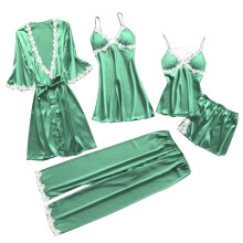 Damen-Pyjama-Set, langärmeliges Oberteil und Hose, Mintgrün, Größe M