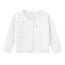 Bolero da bambina all'uncinetto, bianco, a maniche lunghe, con bottoni