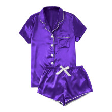 Damen-Pyjama-Set aus Seidensatin, Kurzarm-Oberteil und Shorts, Größe XS