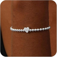 Zartes Damenarmband mit Herzanhänger und elastischen Perlen,