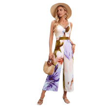 Mouwloze jumpsuit met V-hals, print en wijde pijpen voor dames