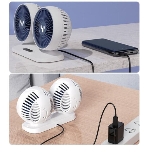 Car Dual Head Cooling Fan Black 2