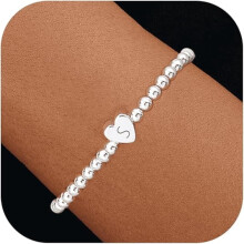 Zartes Damenarmband mit Herzanhänger und Initialen, AZ Stretch-Perlen