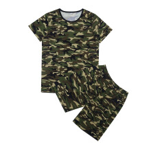Conjunto infantil de camiseta e shorts camuflados para crianças de 3 a 4 anos.