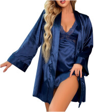 Damen-Sommerpyjama-Set in Marineblau, bestehend aus Kurzarm-Top und Shorts