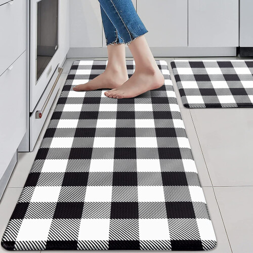 Anti-Fatigue Kitchen Mat Black White 2 PCS
