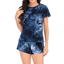 Damen-Sommerpyjama-Set in Marineblau, Kurzarm-Top und Shorts, Größe S