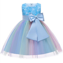 Himmelblaues Prinzessinnenkleid für Mädchen (5-6 Jahre), ärmellos, Spitze