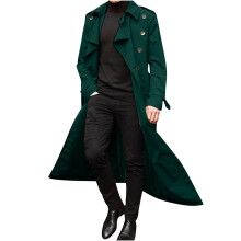 Heren wintertrenchcoat met warme revers, zakelijke casual stijl, mintgroen