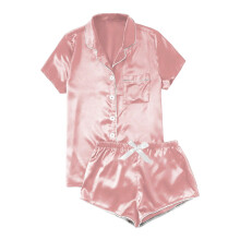 Damen-Pyjama-Set aus Seidensatin, bestehend aus Kurzarm-Oberteil und Shorts
