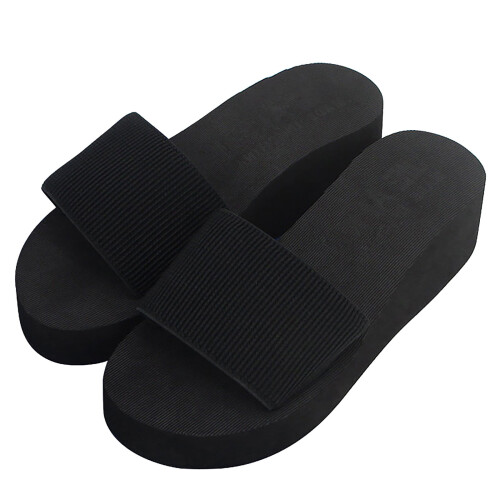 Damesandaler med plateau i strik og memory foam, sort