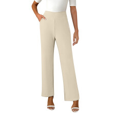 Damen-Arbeitshose mit hohem Bund und geradem Bein, Khaki, Größe S