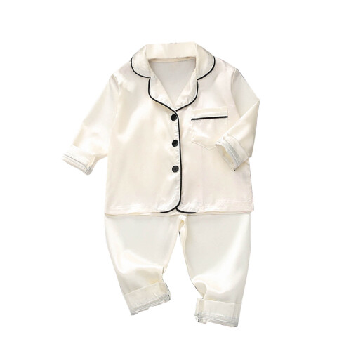 Barn Enfärgat Vinter Pyjamasset Långärmat Vit 1