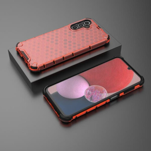 Galaxy A14 case shockproof honeycomb texture red 2