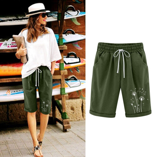 Damen-Leinenshorts, sommerlich, lässig, Baumwollmischung, elastischer Stoff 1