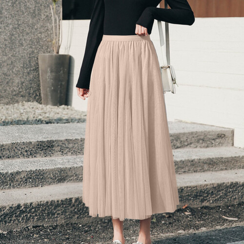 Lässiger, einfarbiger Damenrock mit Blumenmuster, Mesh-Einsätzen und Falten 1
