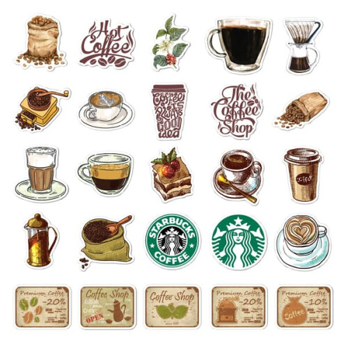 Vintage coffee water cup decals 50 sheets 2