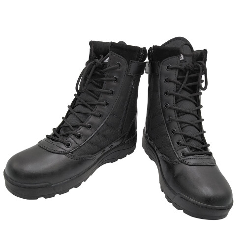 Botas táticas masculinas de trabalho em couro com zíper lateral 1