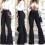 Damesbroek van effen zwart flared denim met elastische tailleband 4