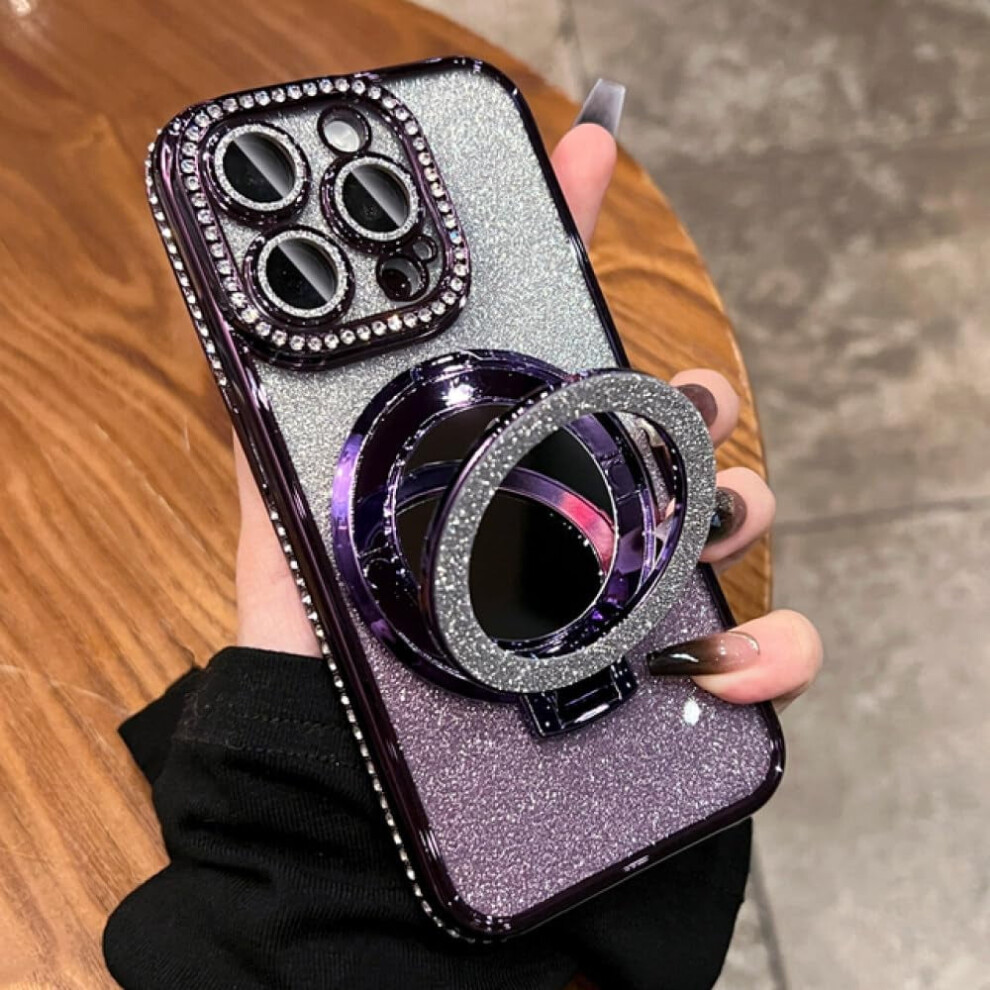 Glitter Diamond Makeup Mirror Phone Case For Iphone Purple 9087558730413
